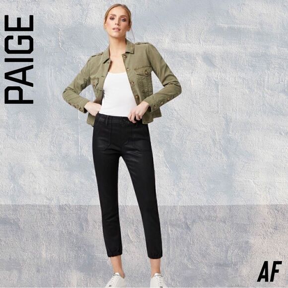 PAIGE MAISLEY JOGGER IN BLACK FOG LUXE COATING NWT SIZE 34 - Picture 6 of 11